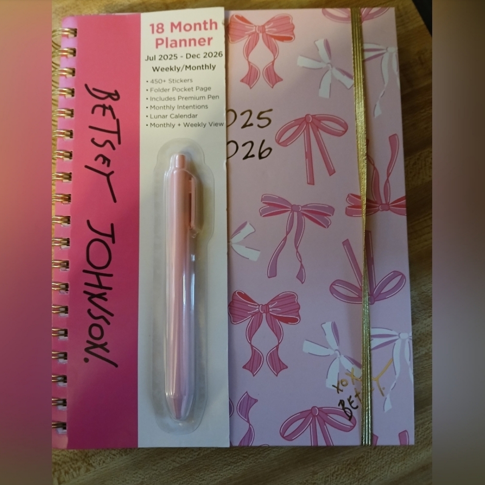 Betsey Johnson Pink 18-Month Planner with Pen